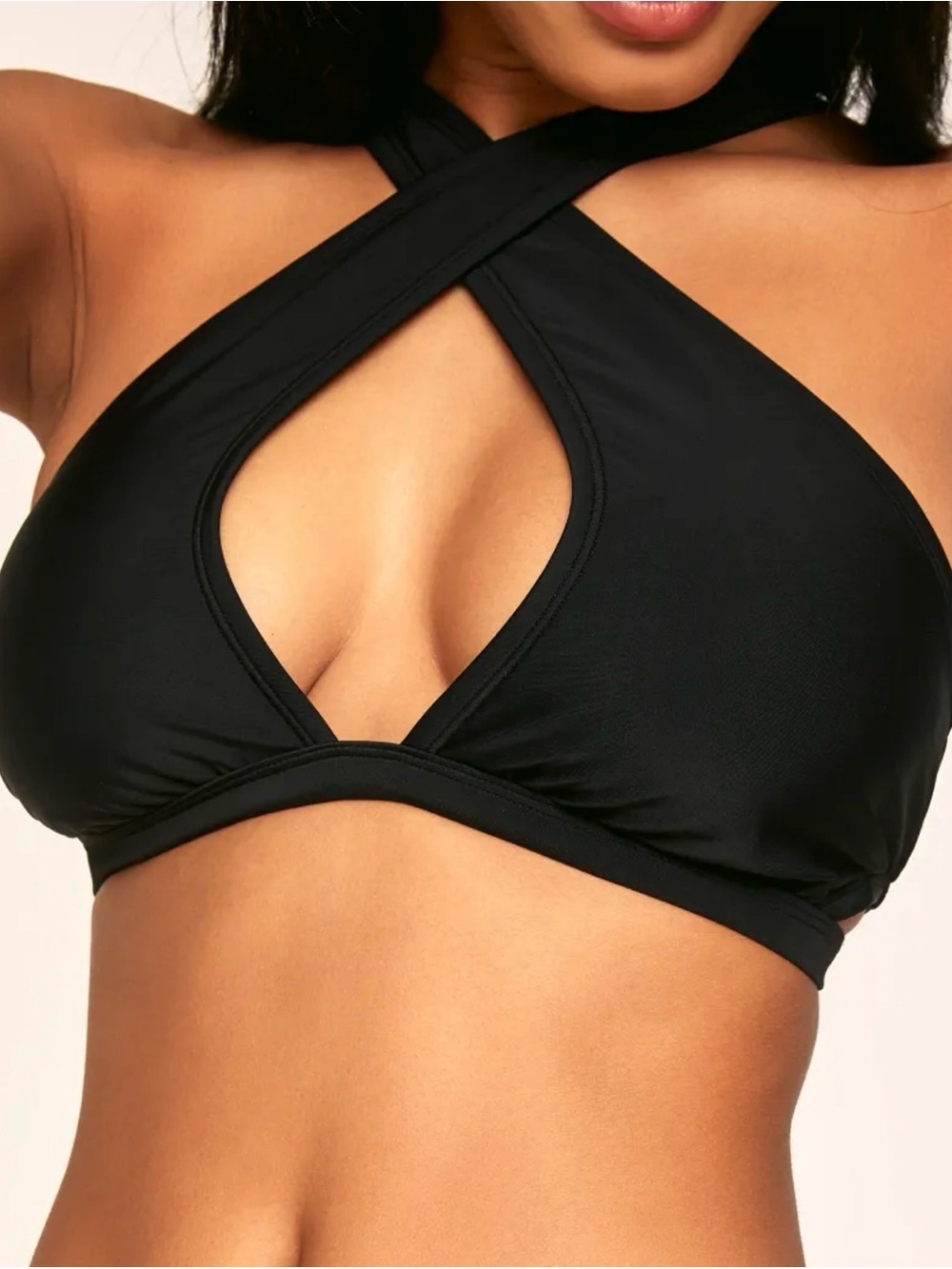 Adore Me Black Comfort Swim Top with Subtle Logo